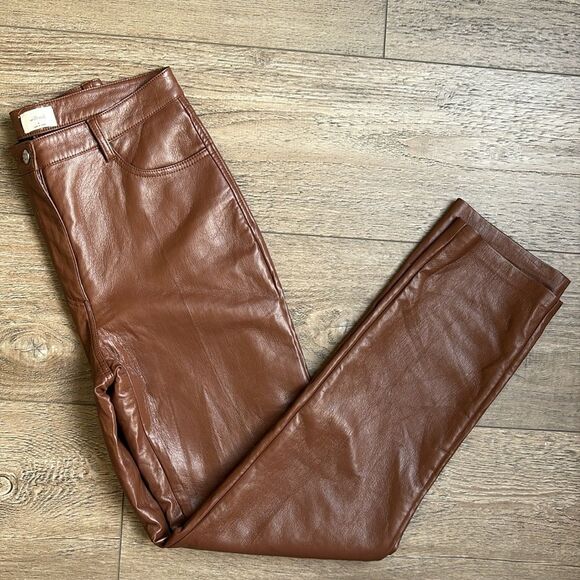 Aritzia Wilfred Melina Vegan Faux Leather Straight Leg High Rise Pants in Brown - Picture 5 of 5